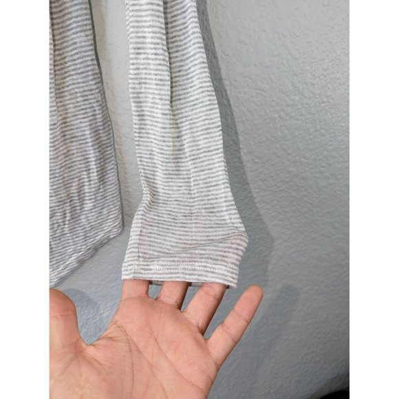 Splendid Small Grey and White Striped Long Sleeve Shirt  with Asymmetrical Trim - Picture 7 of 8